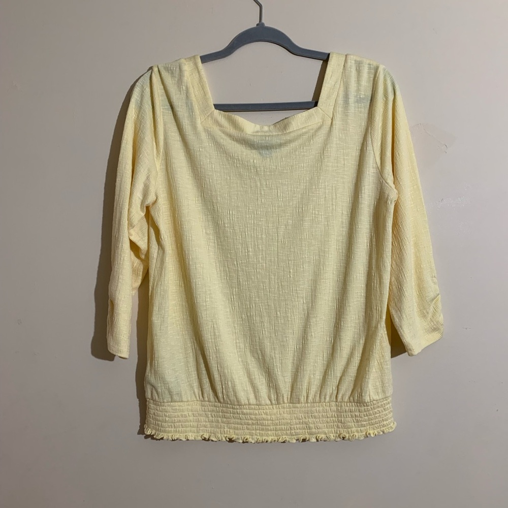 AB Studio Pale Yellow Square Neck Three-Quarter Sleeve Top